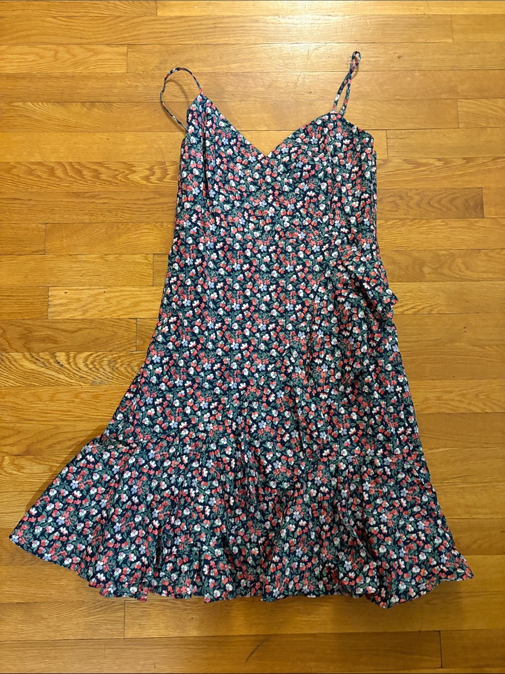 J. Crew Navy Slip Midi Dress with Pink & White Floral Print